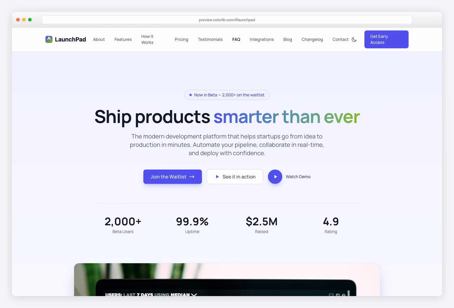 LaunchPad - Premium Tailwind CSS Startup Landing Page Template with CI/CD and Developer Platform Features