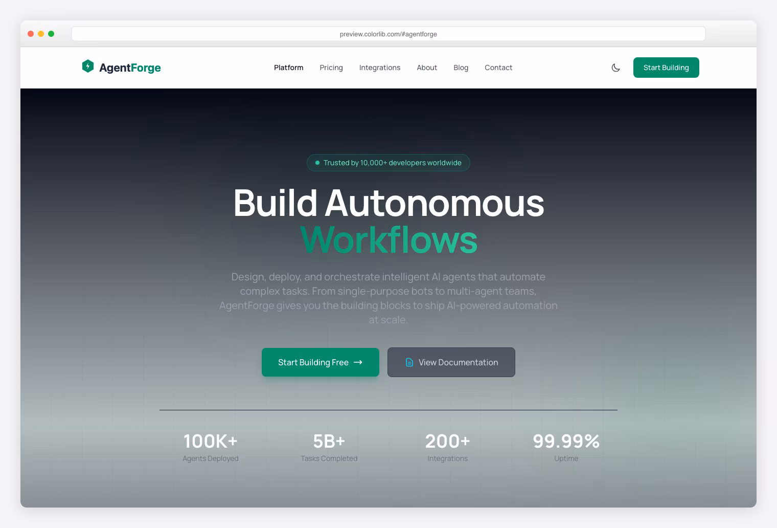AgentForge - Premium Tailwind CSS AI Agent Platform Template with Workflow Orchestration and Monitoring Dashboard
