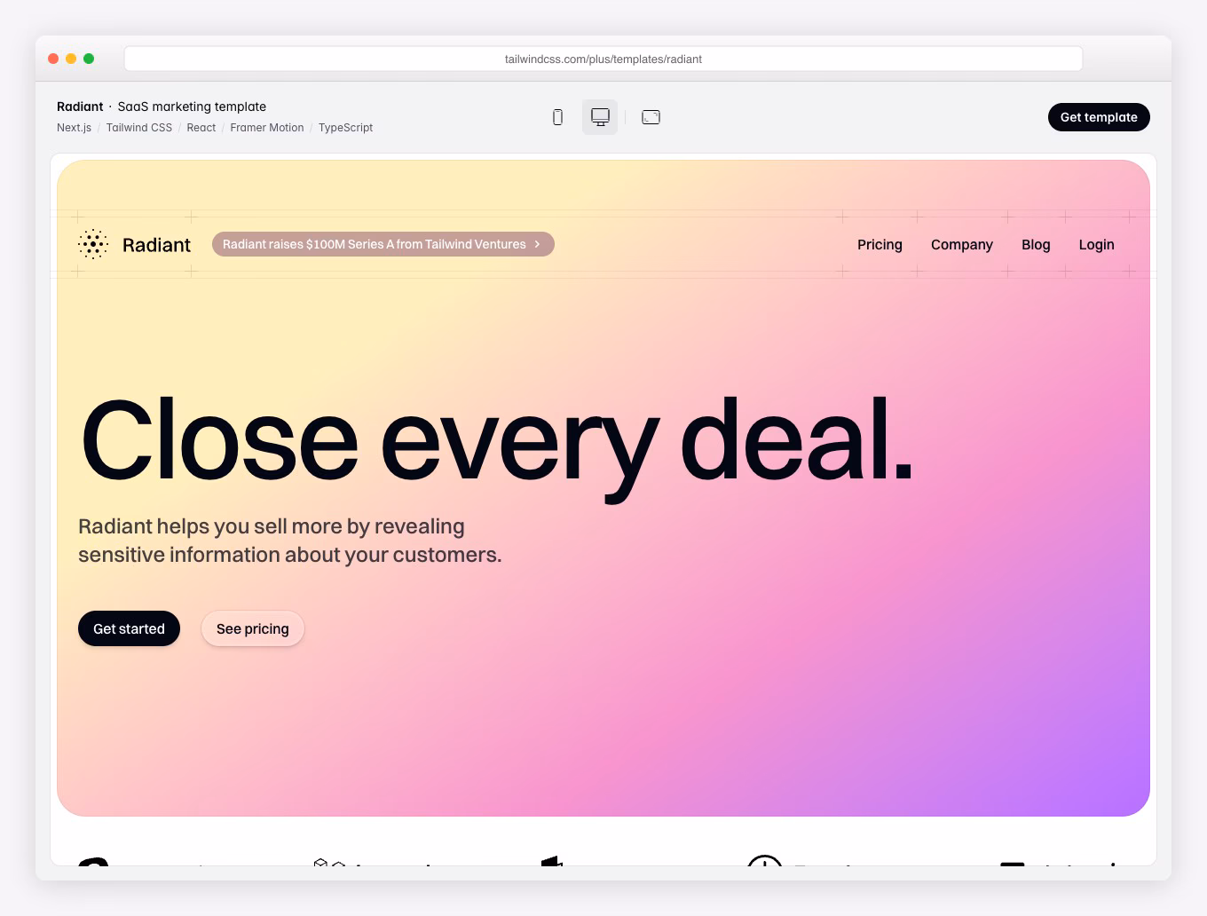 Radiant - Official Tailwind Plus SaaS Template with Next.js, Animated Bento Cards, and Sanity CMS Blog