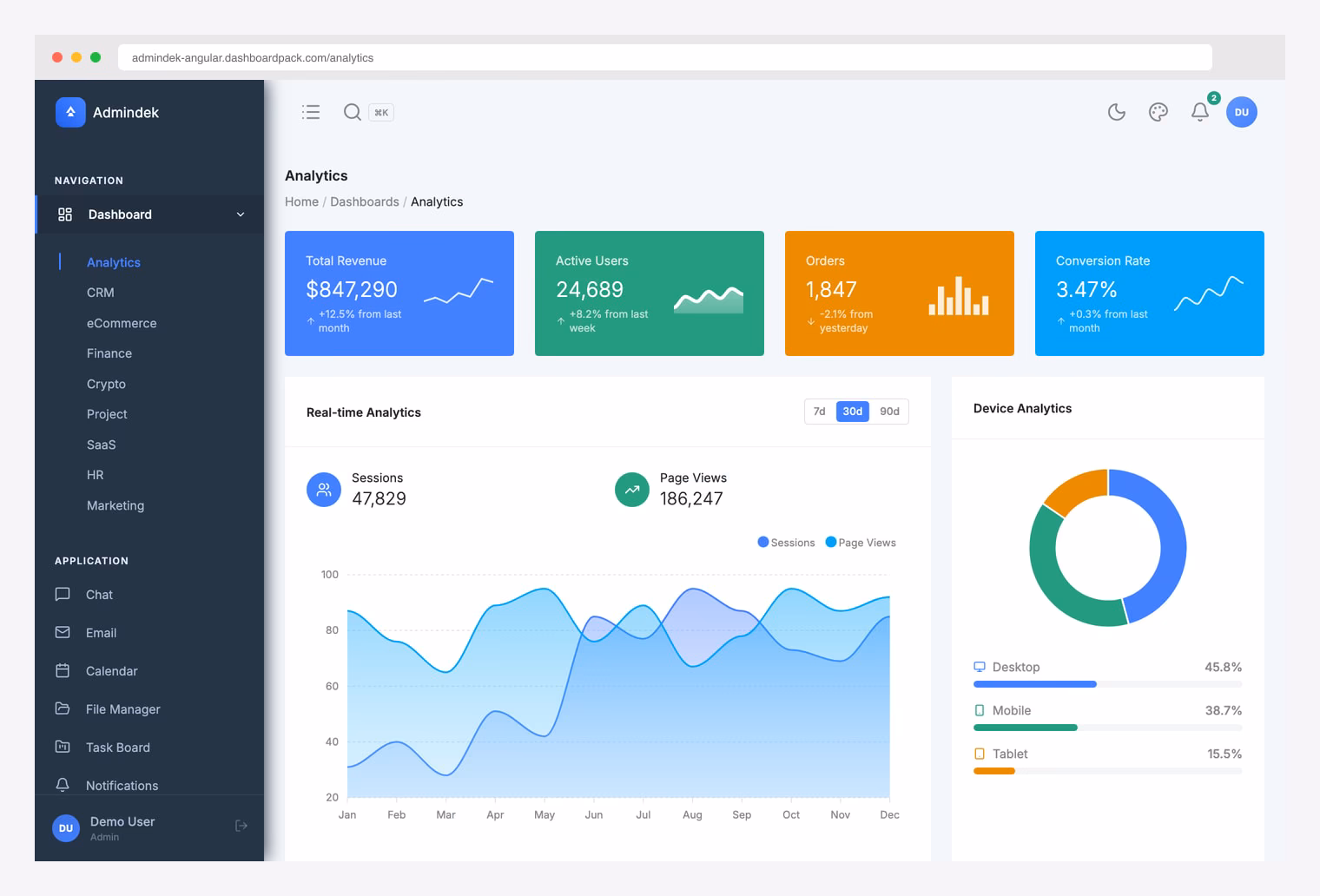 AdminDek Angular admin dashboard template