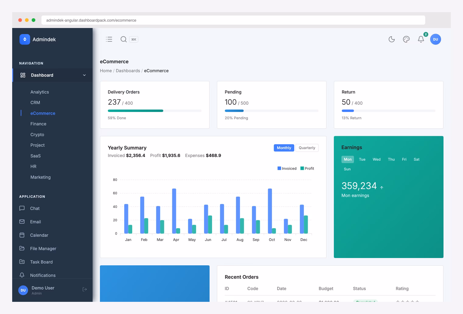 AdminDek Angular - Premium Angular admin template with 9 dashboards