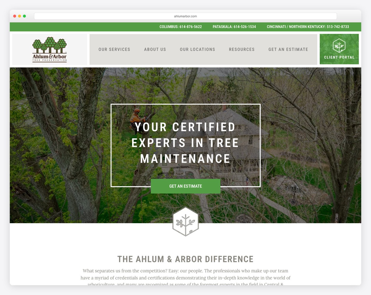 ahlum & arbor website example