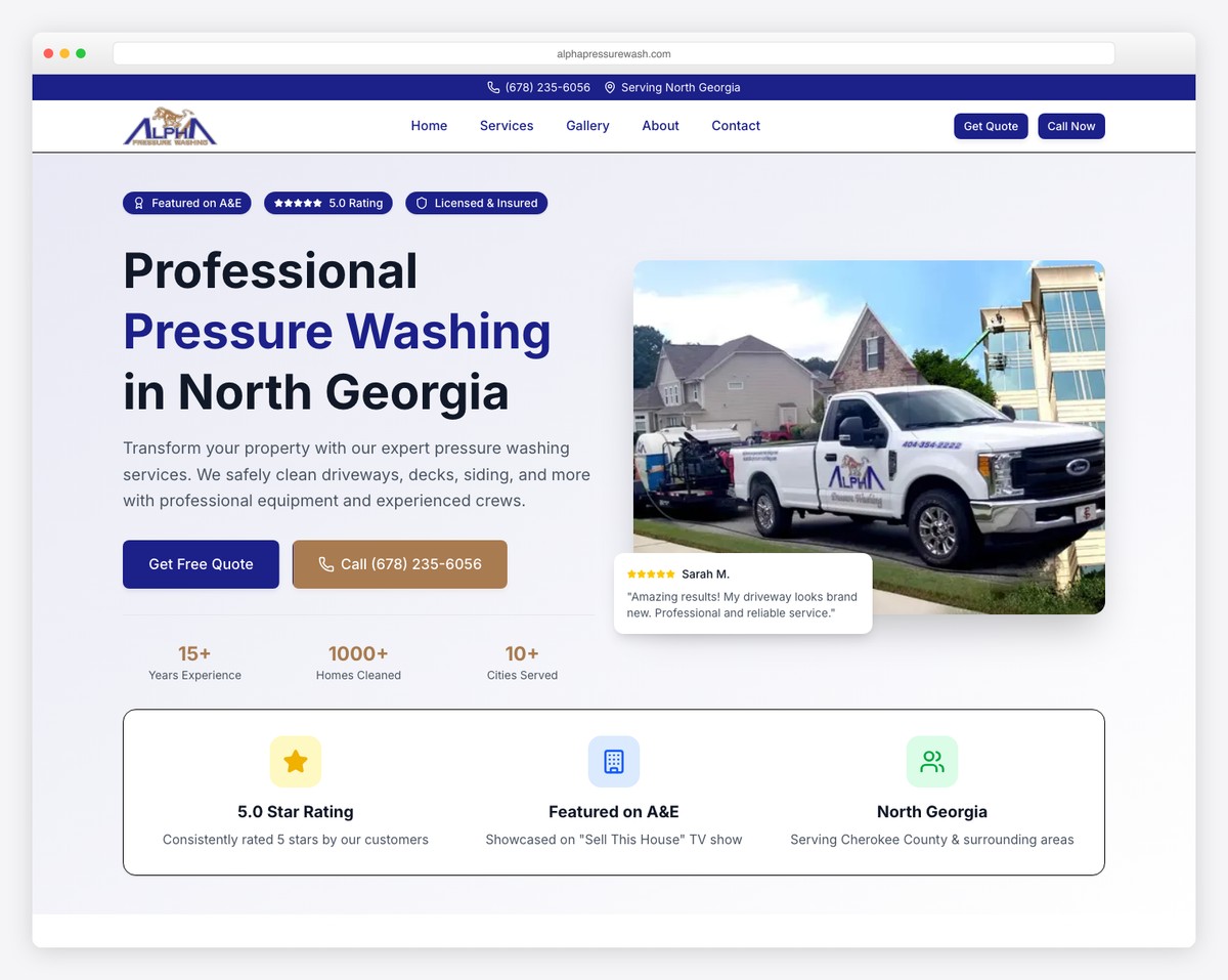 alpha pressure washing website example