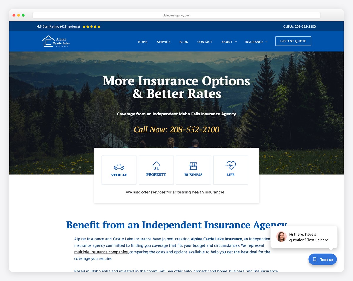 alpine castle lake insurance website example
