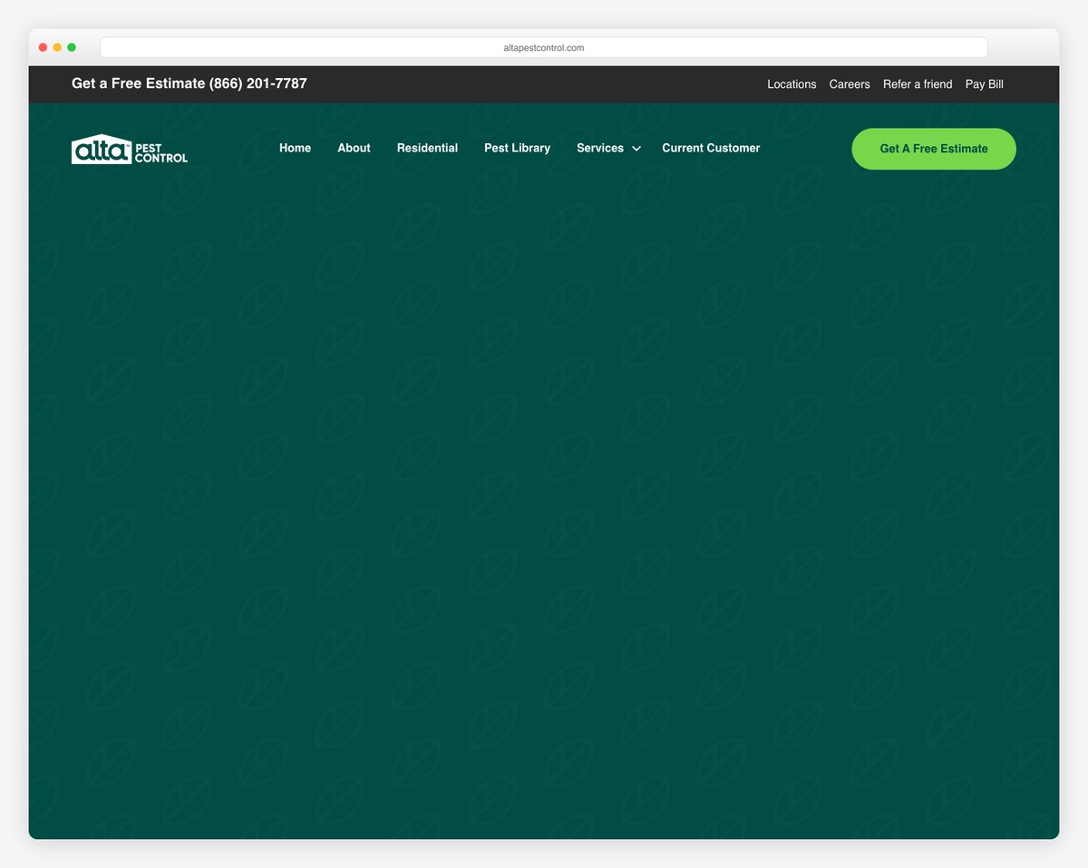 alta pest control website example