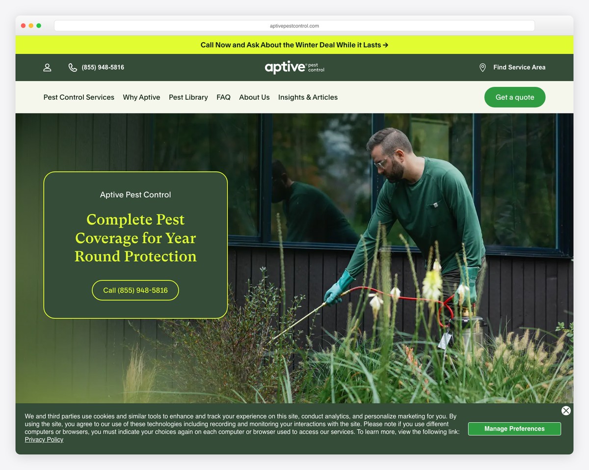 aptive pest control website example