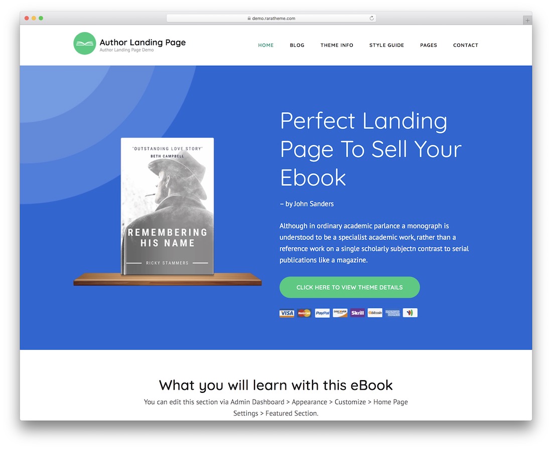 author landing page free wordpress theme
