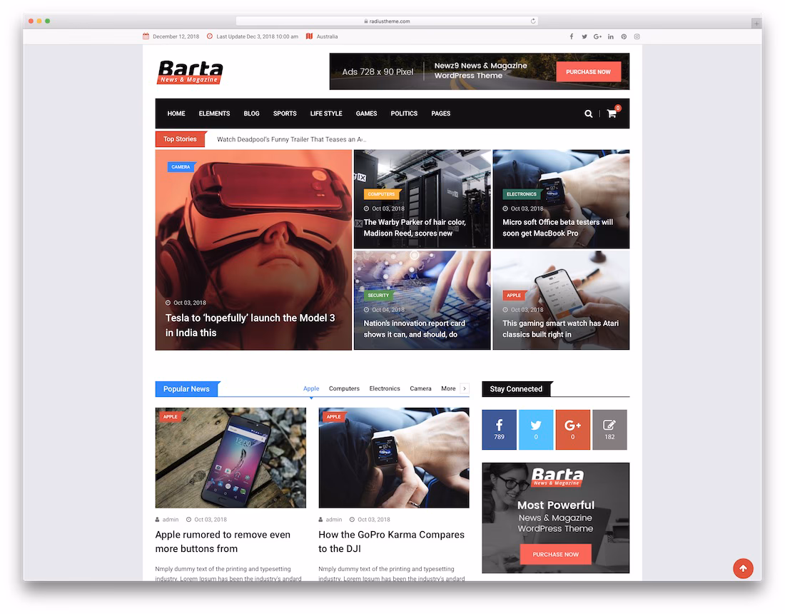 barta technology news wordpress theme