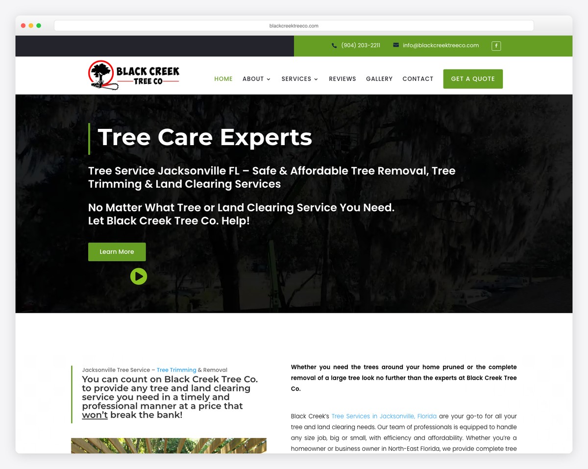 black creek tree co. website example