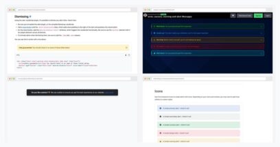 Grid of four free Bootstrap alert examples — Bootstrap docs dismissible warning, neon card-style success messages, dark cookie consent banner, and Material-styled alerts with icons