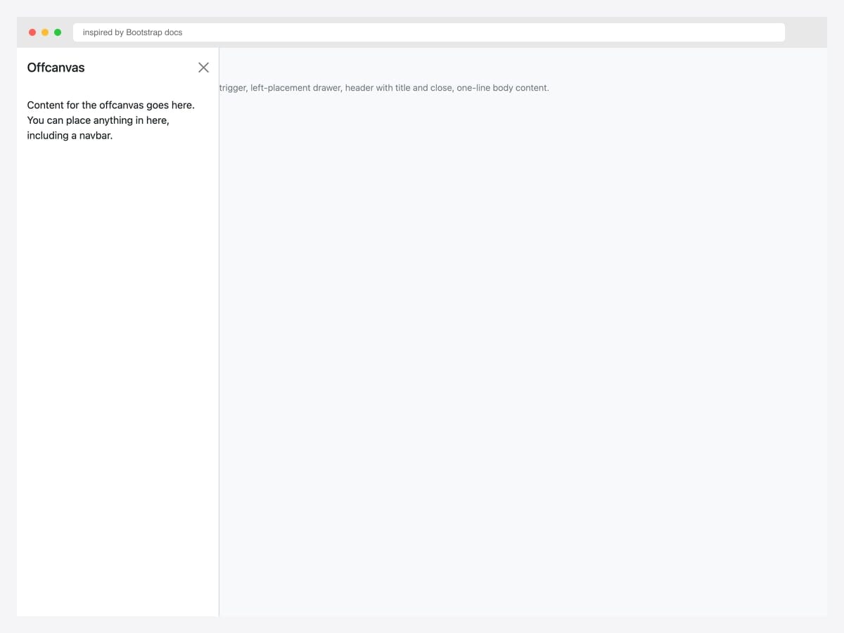 Basic live reference — minimal left-placement offcanvas with title and one-line body content, the smallest viable example