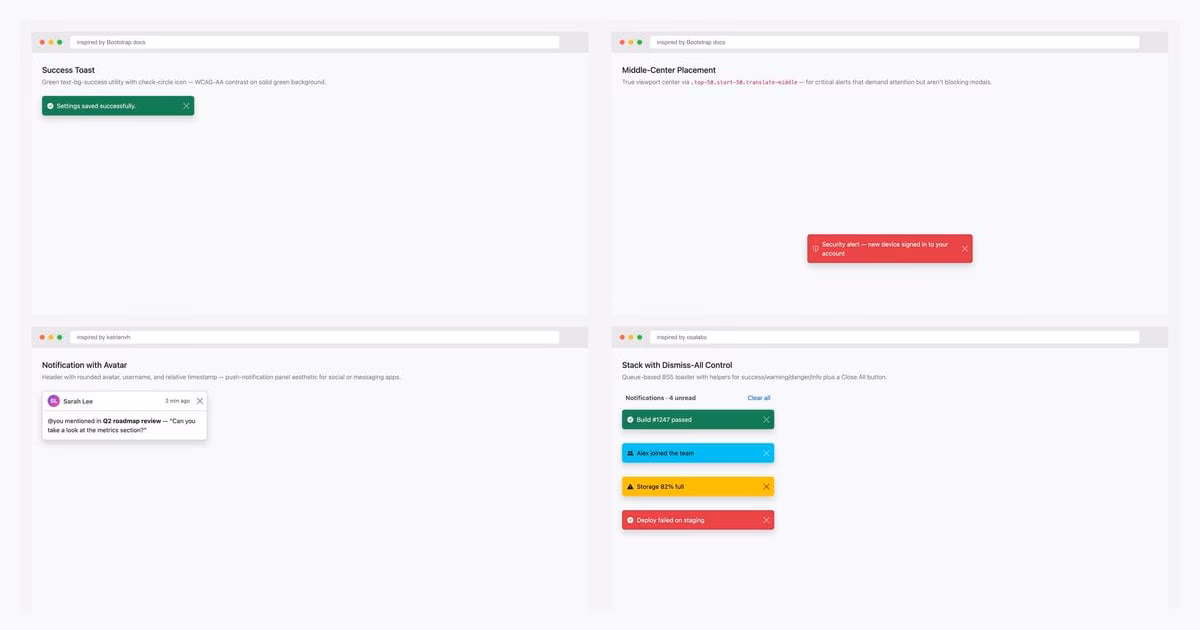 24 Free Bootstrap Toast Notification Examples (2026)