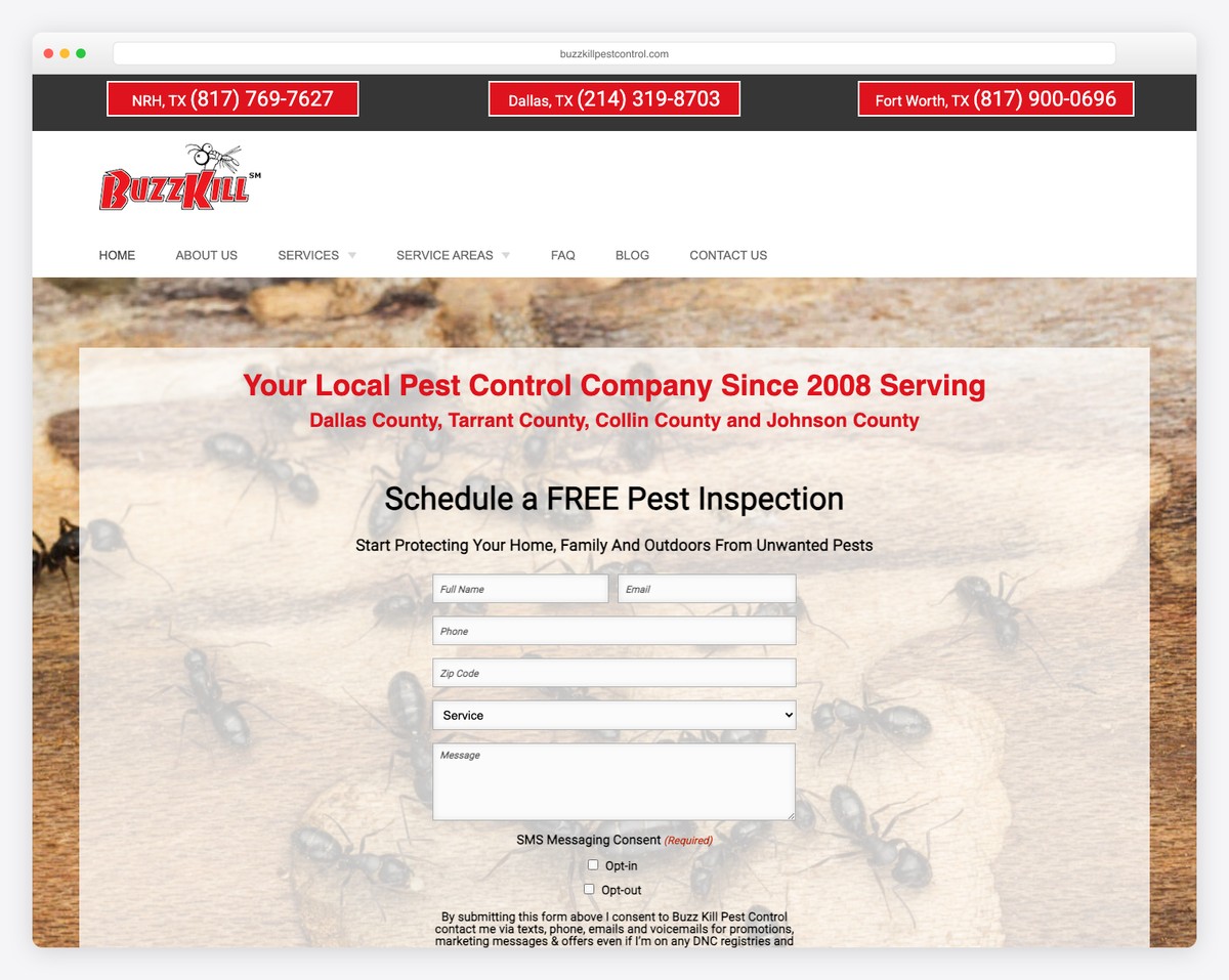 buzz kill pest control website example