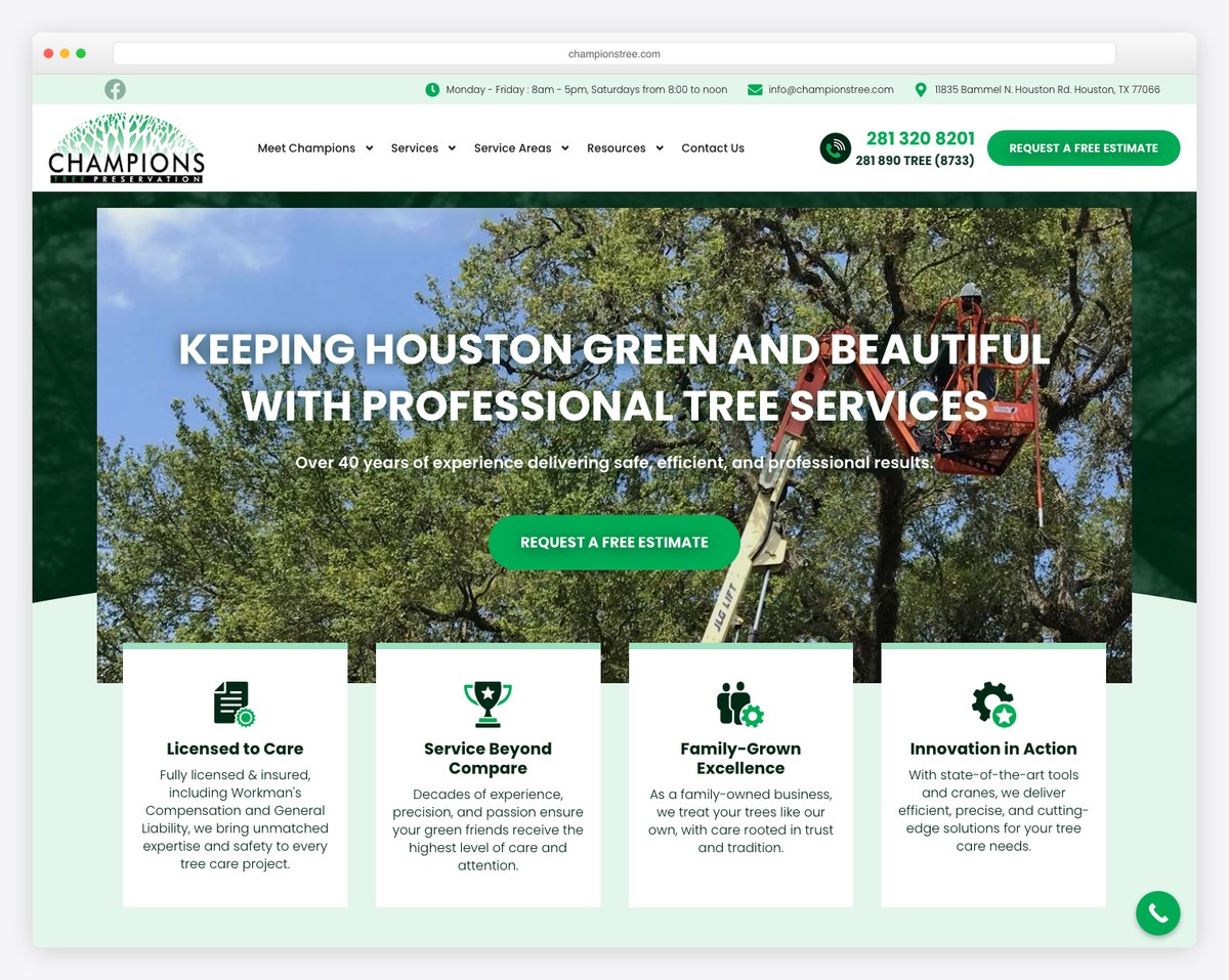 champions tree preservation website example