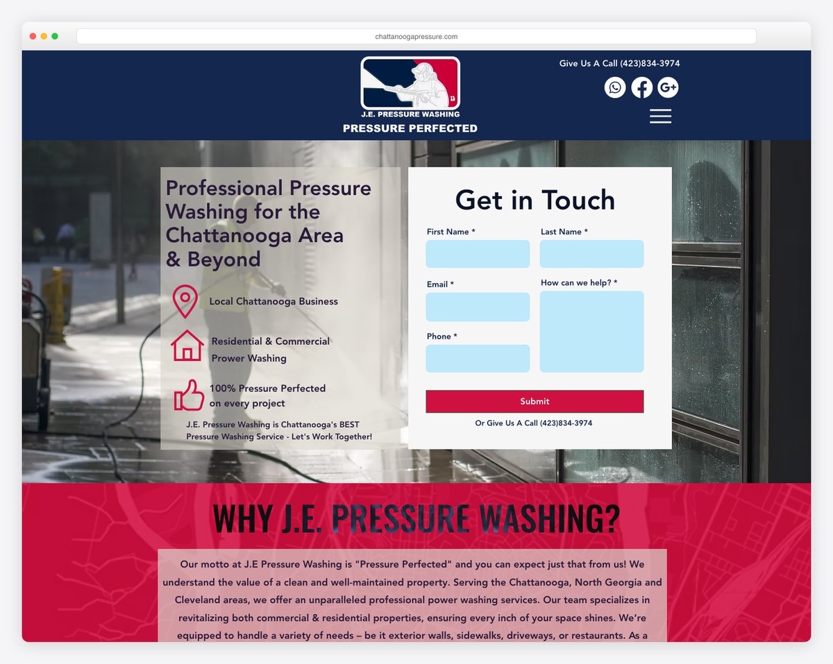 j.e. pressure washing website example