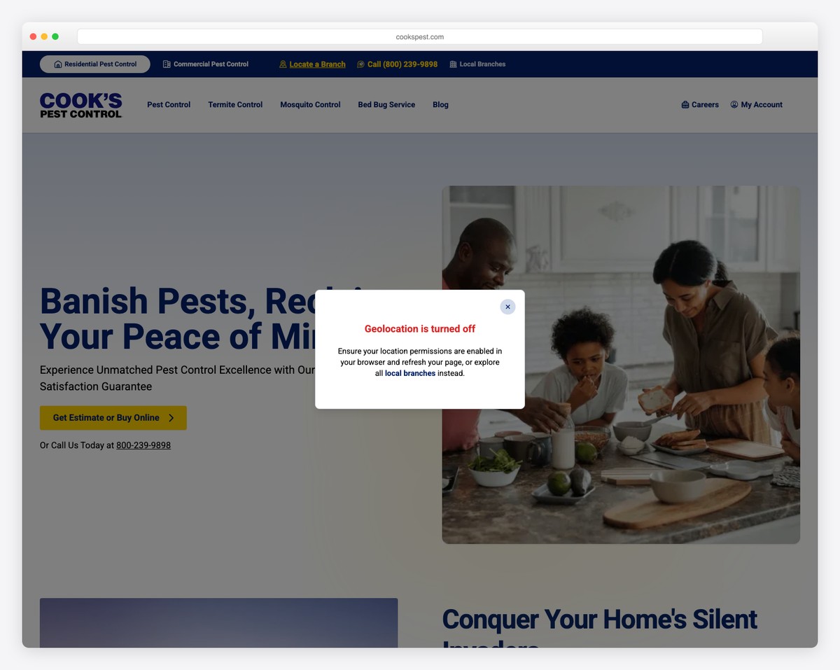 cook's pest control website example