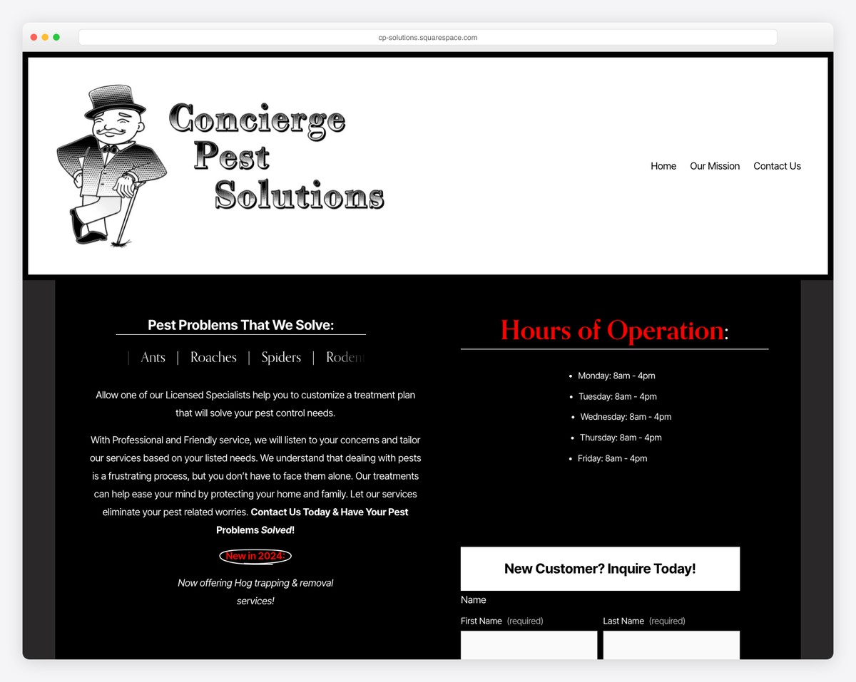 concierge pest solutions website example