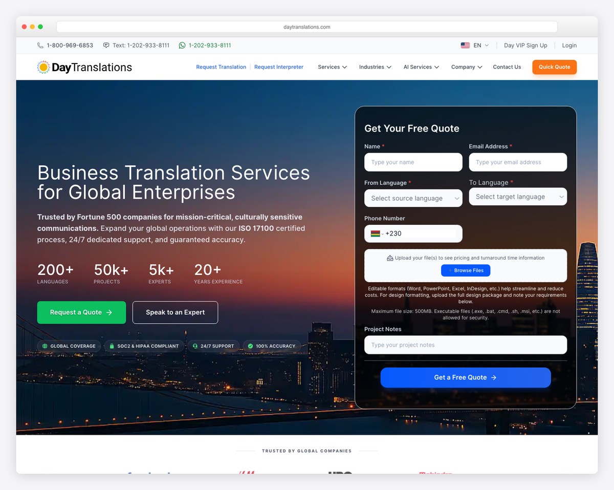 day translations website example