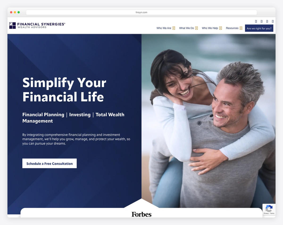 financial synergies wealth advisors website example