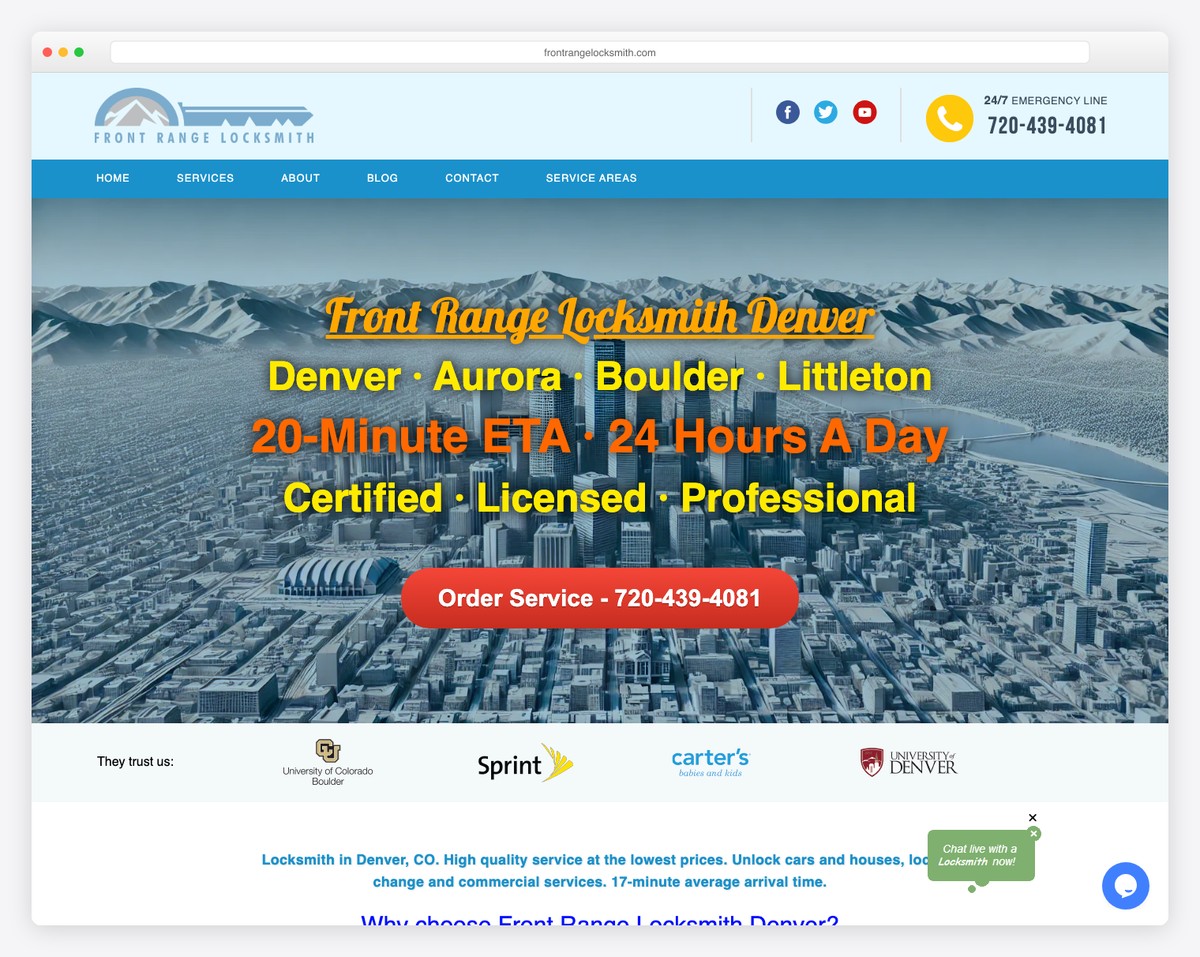 front range locksmith website example