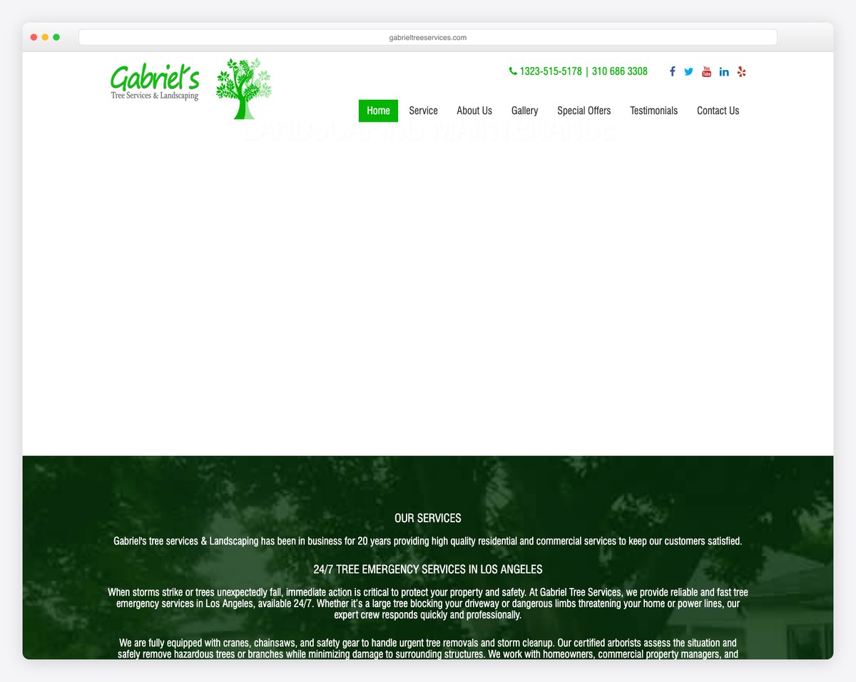 gabriel's tree services & landscaping website example