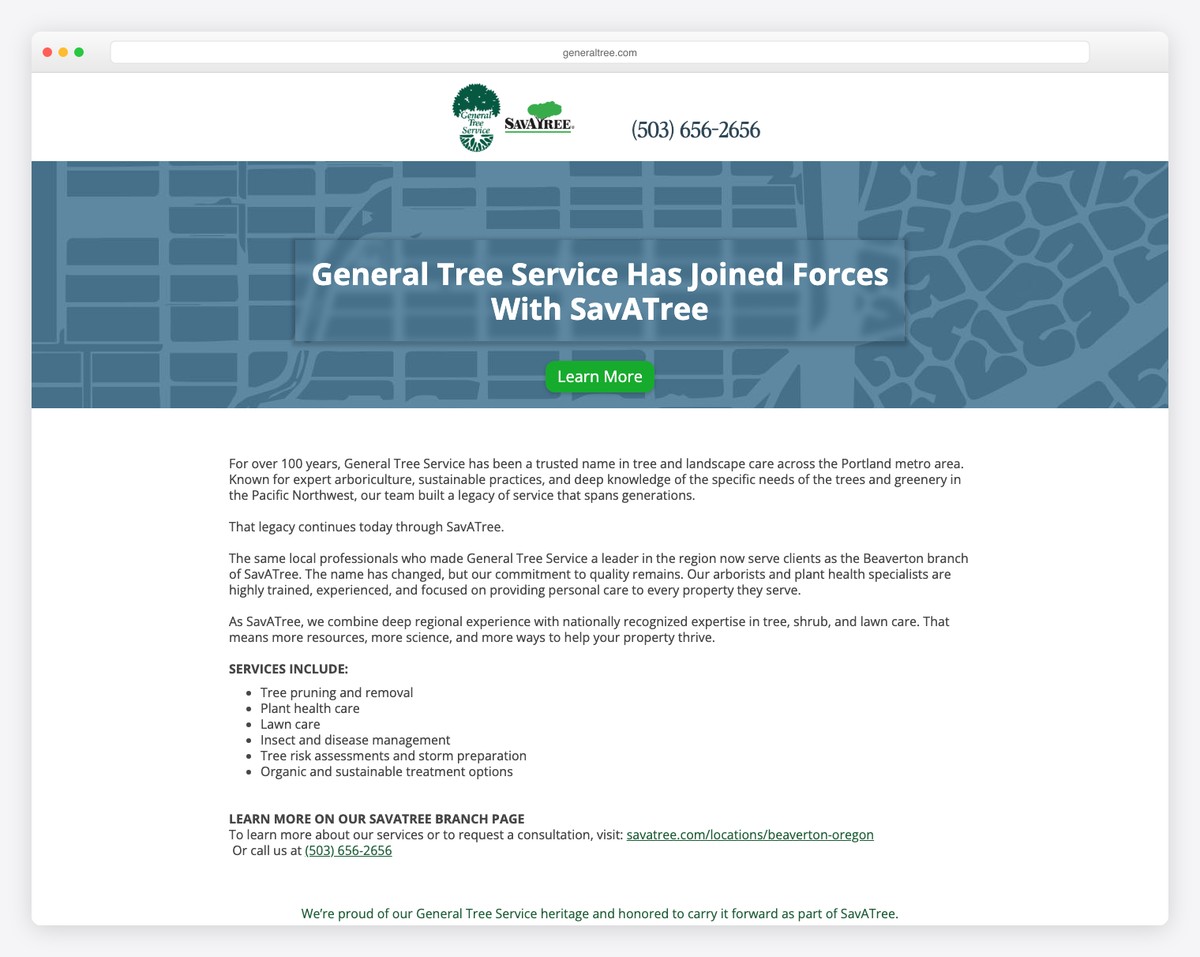savatree (formerly general tree service) website example