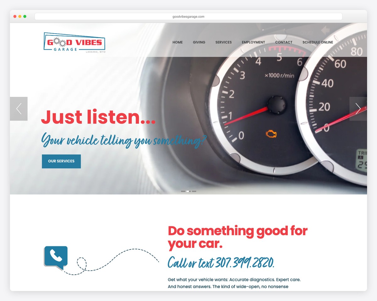 good vibes garage website example