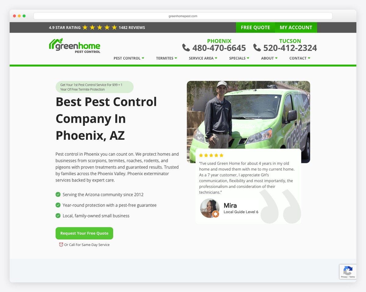 green home pest control website example