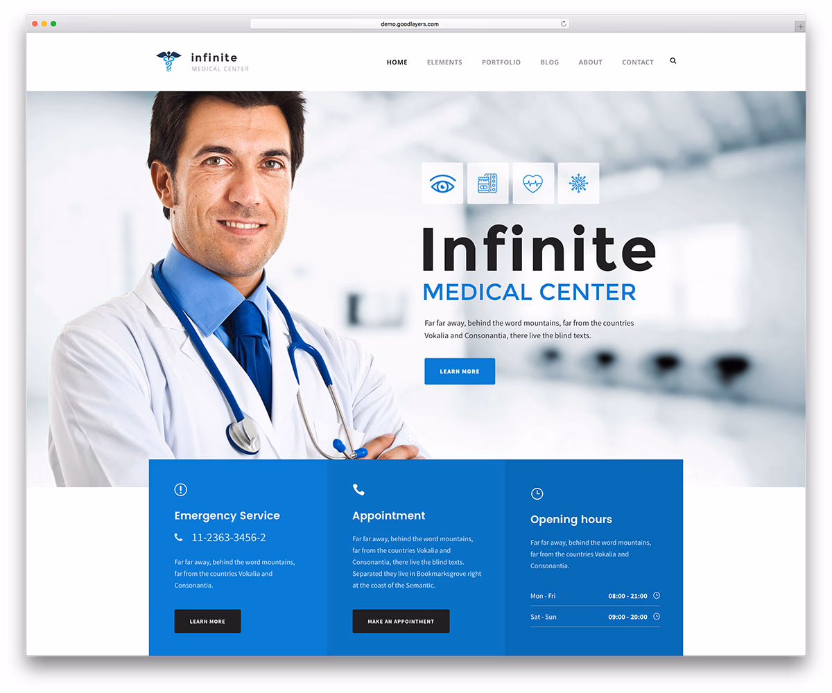 Infinite modern medical WordPress theme