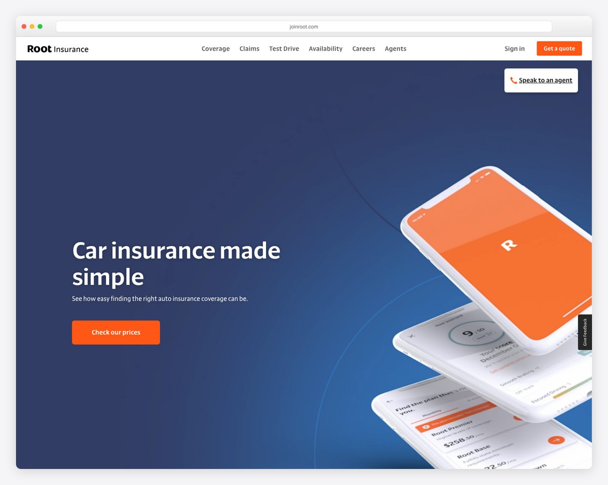 root insurance website example