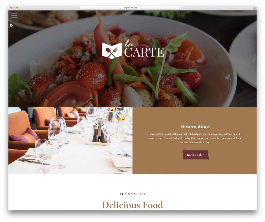 la carte food website template