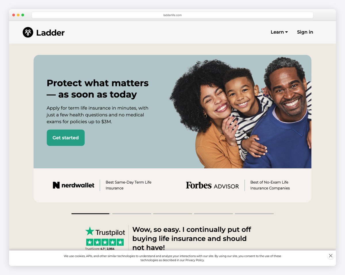 ladder life insurance website example