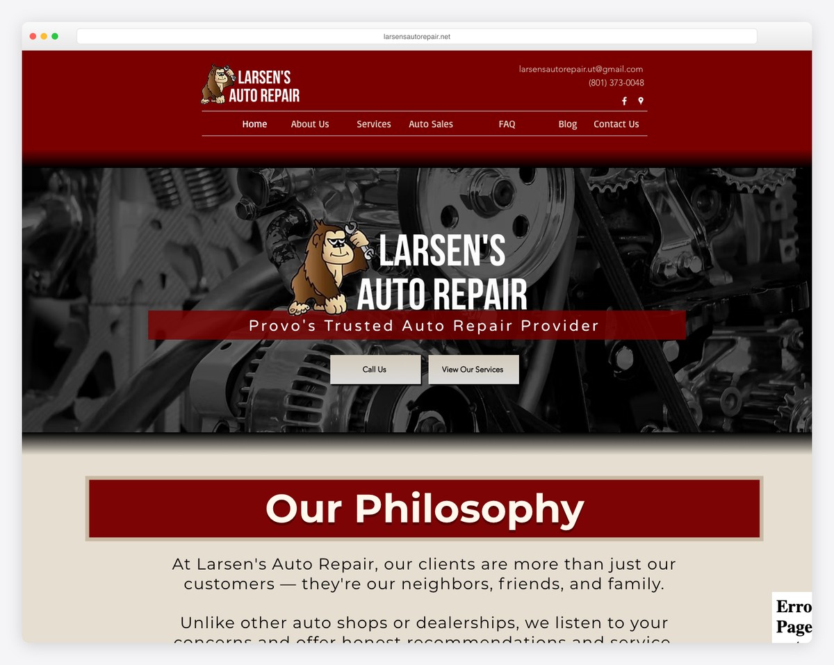 larsen's auto repair website example