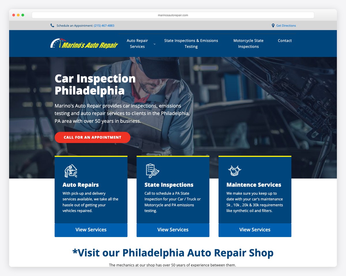 marino's auto repair website example