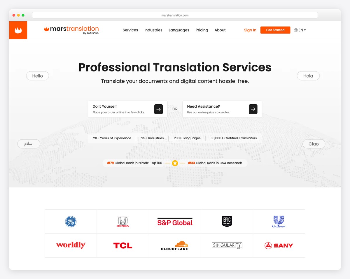 marstranslation website example