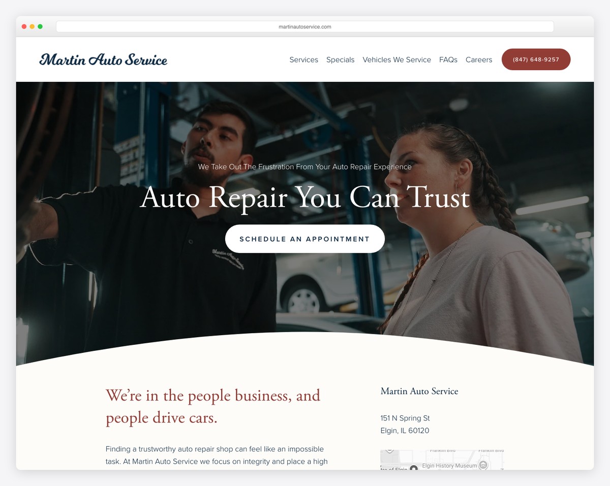 martin auto service website example