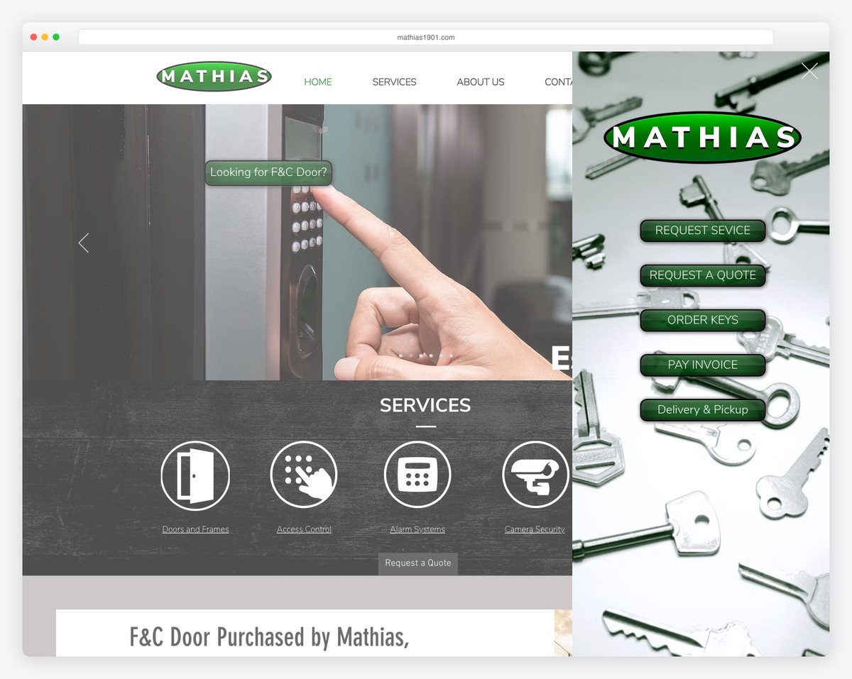 mathias lock, safe & security website example