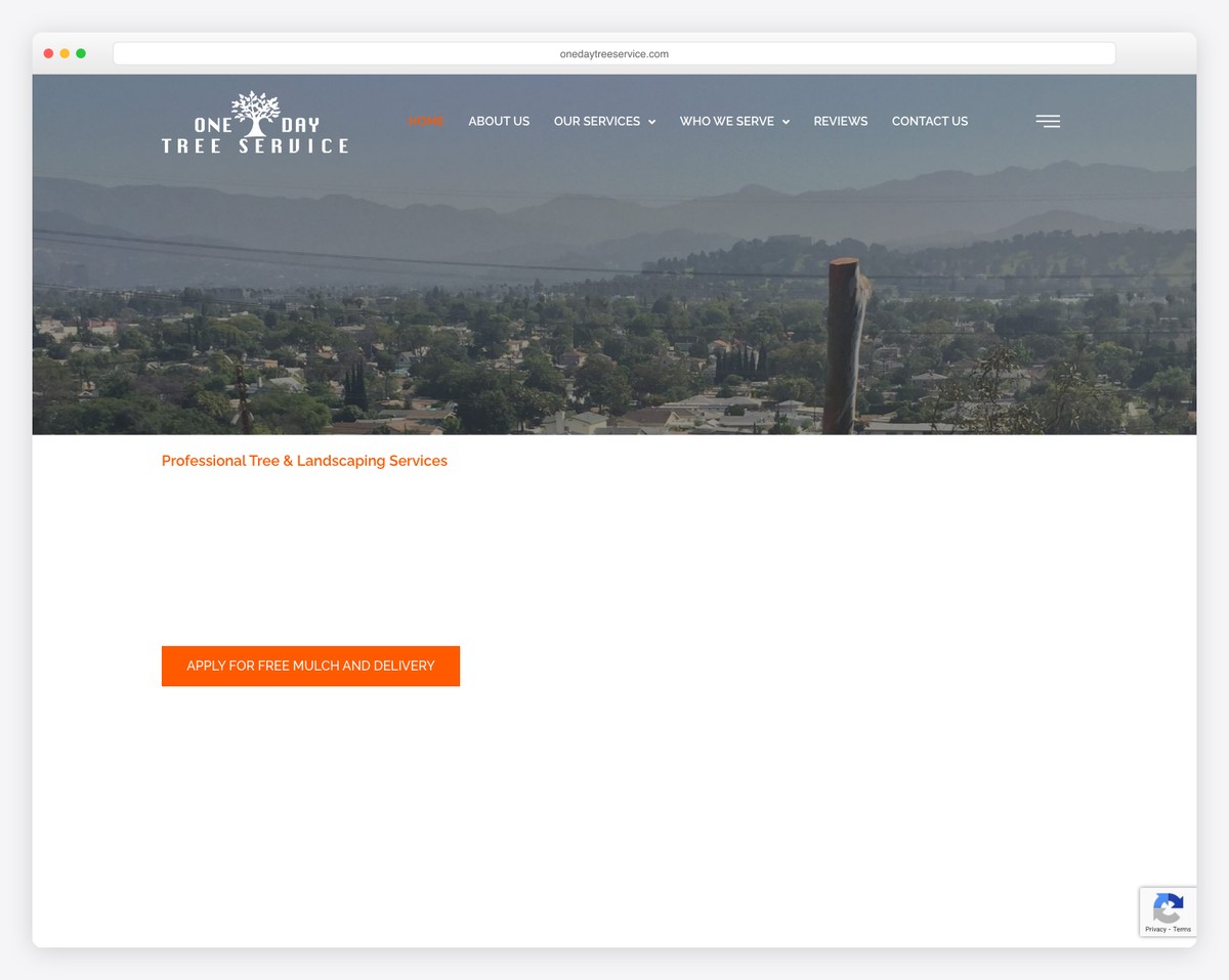 one day tree service website example