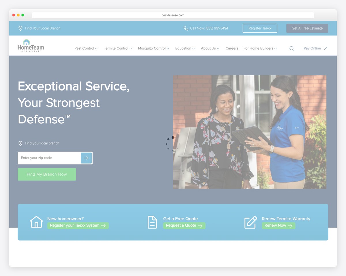 hometeam pest defense website example