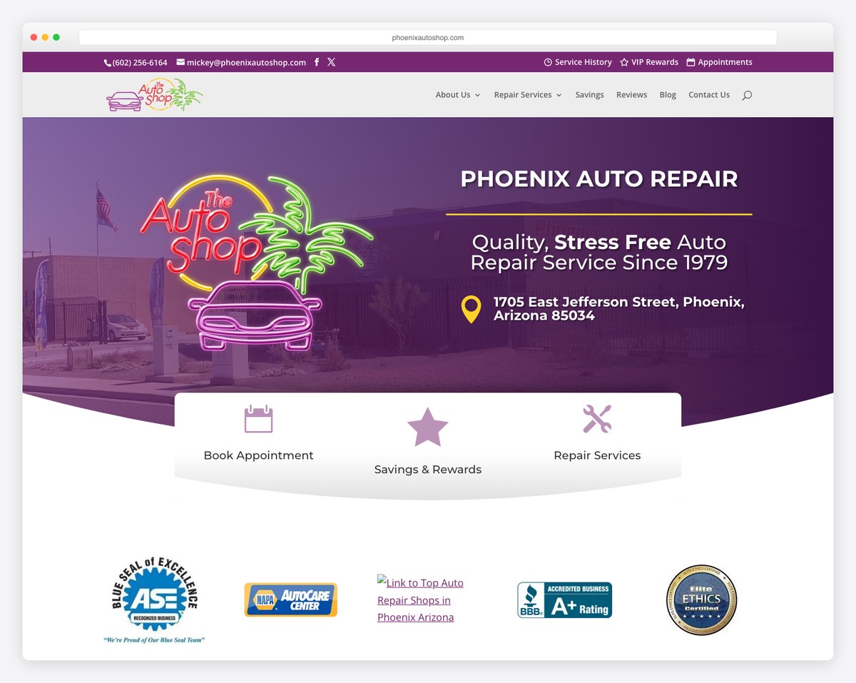 the auto shop website example