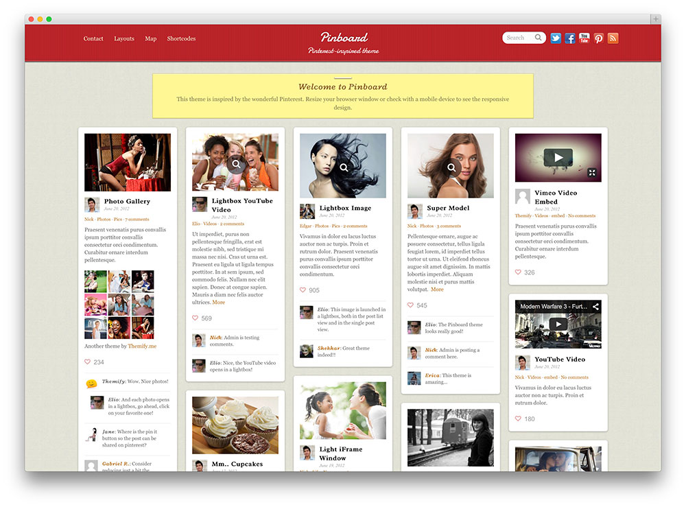 pinboard clean grid blog theme