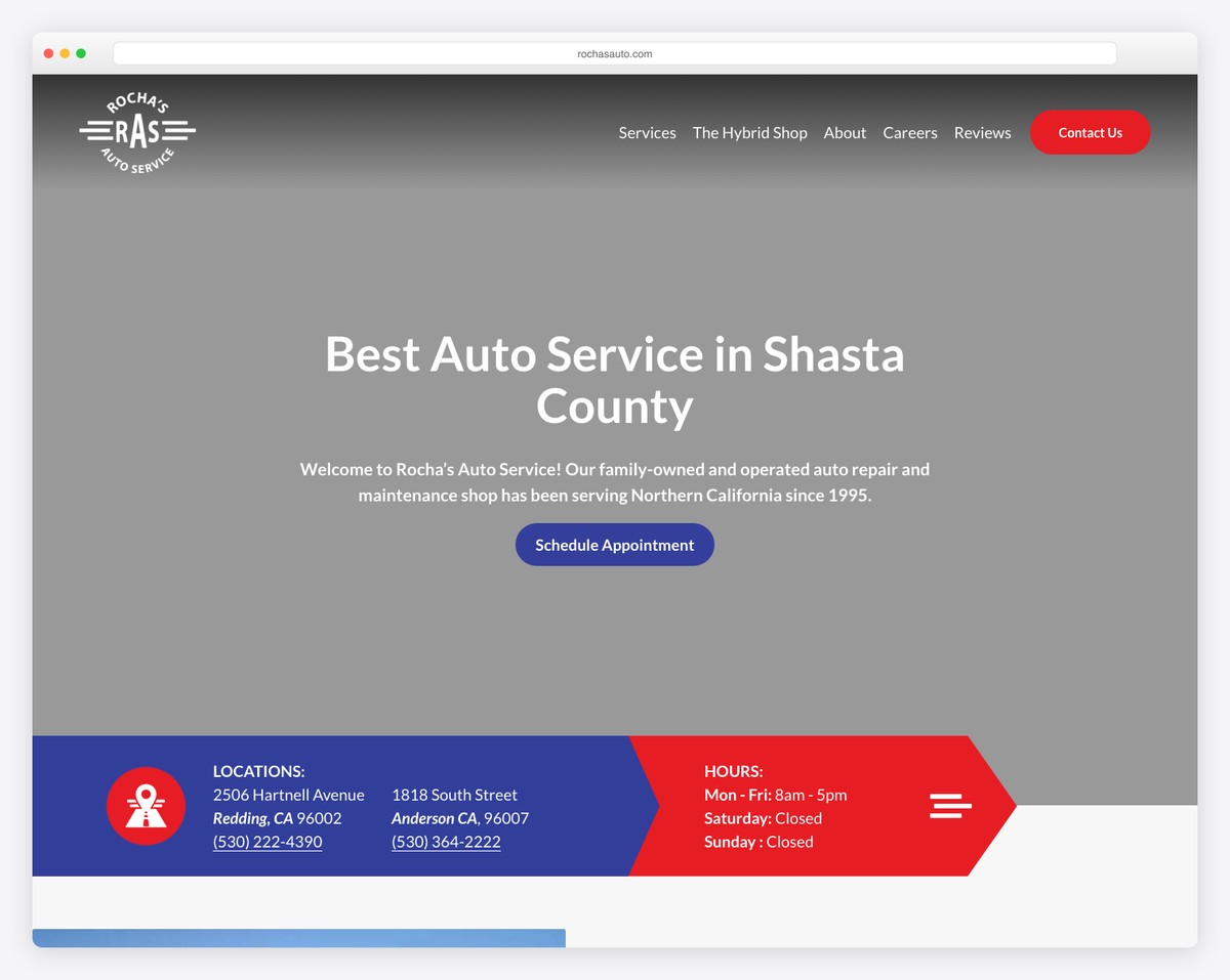 rocha's auto service website example