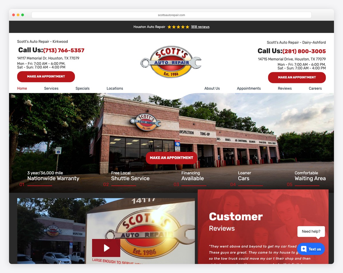 scott's auto repair website example