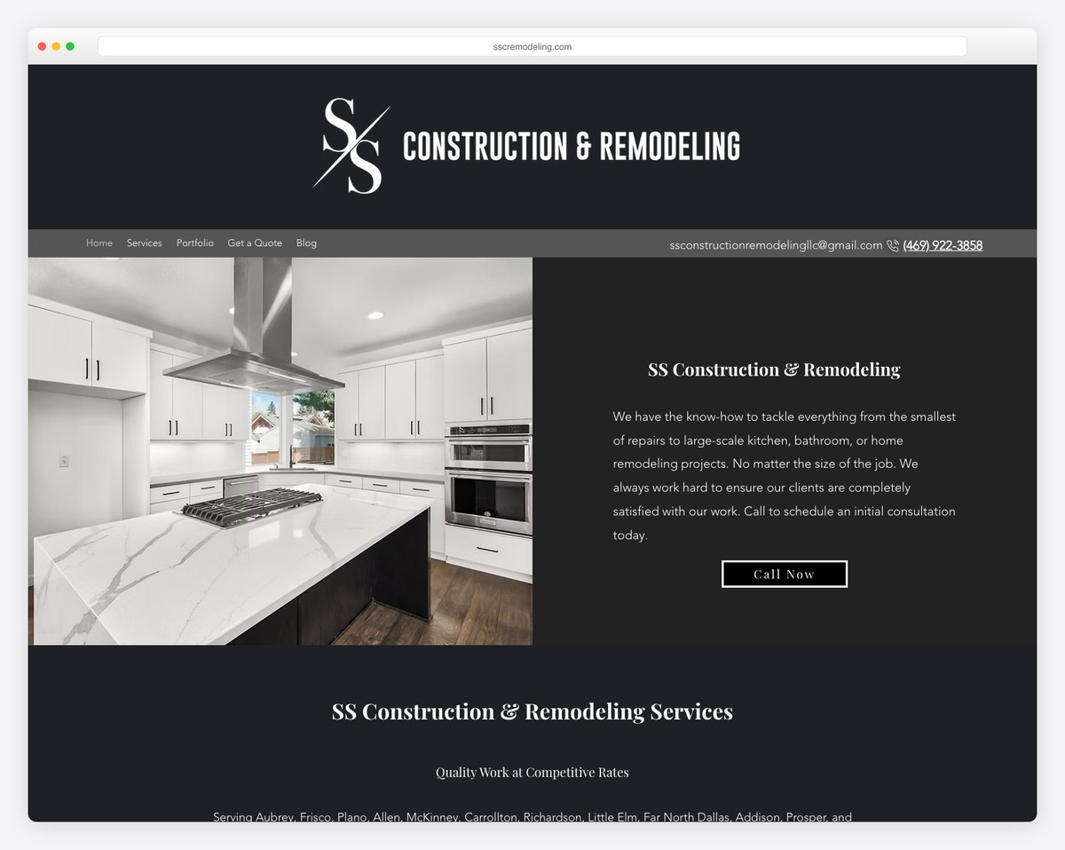 ss construction & remodeling website example