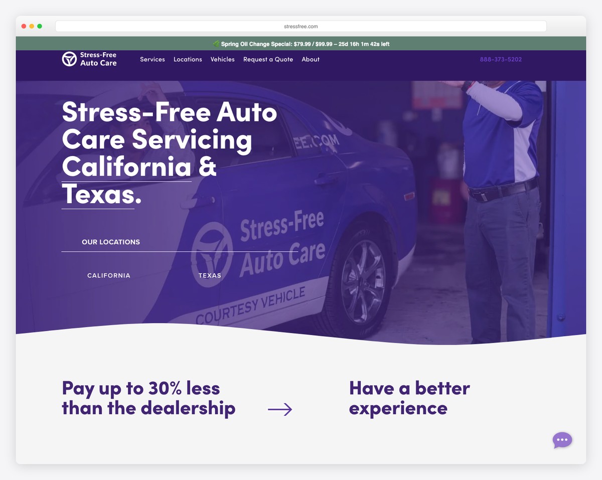 stress-free auto care website example