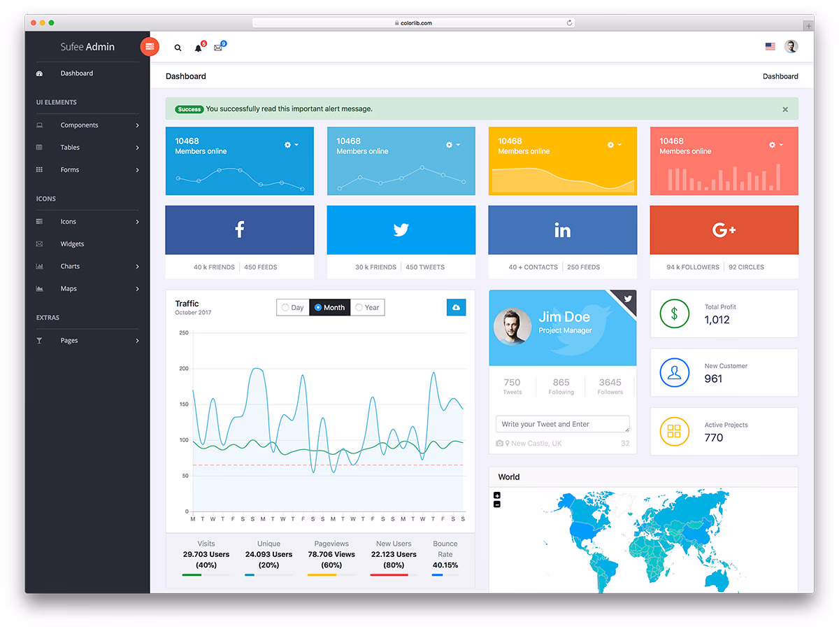 Sufee - free Bootstrap admin dashboard with Google Maps and vector maps