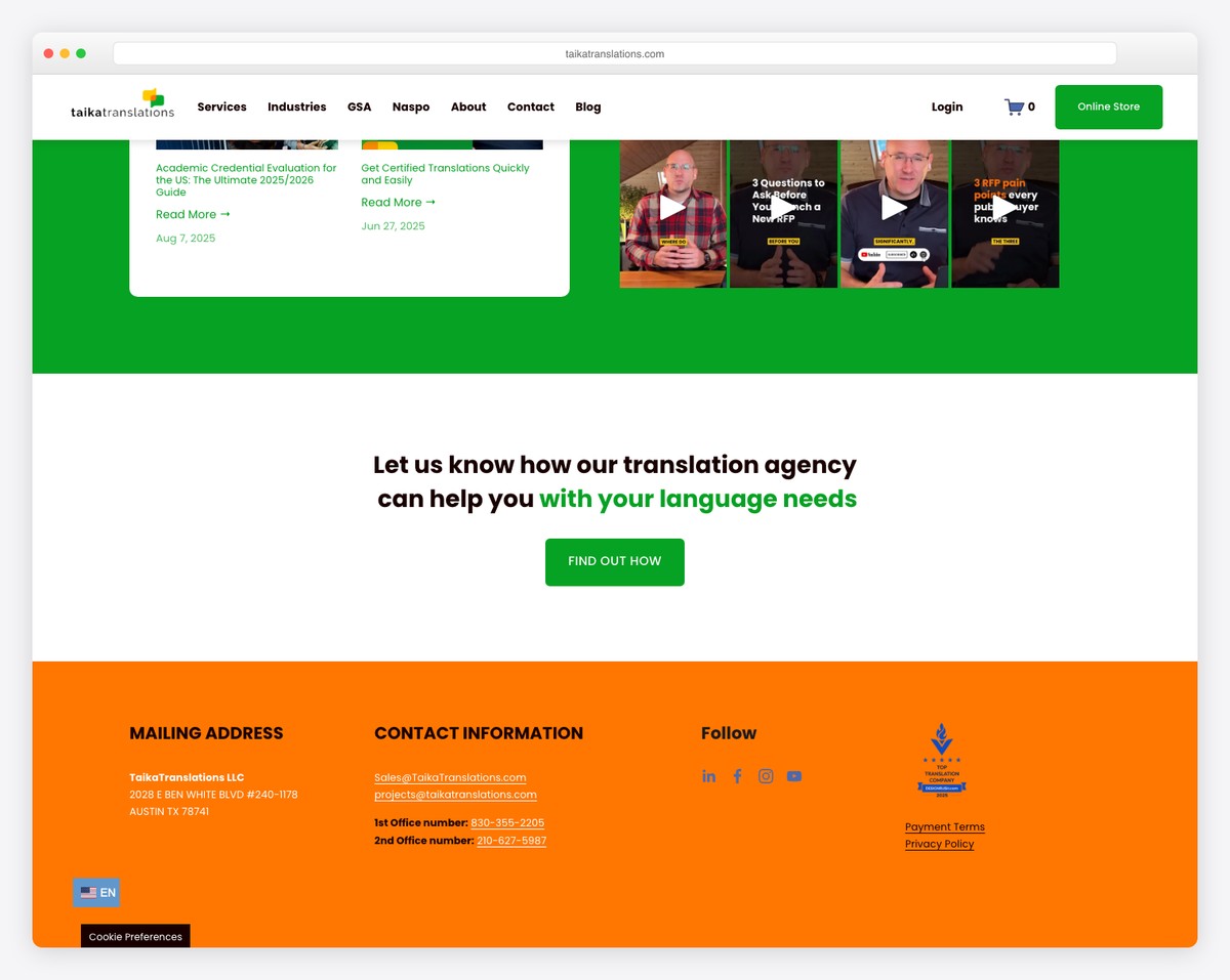 taika translations website example