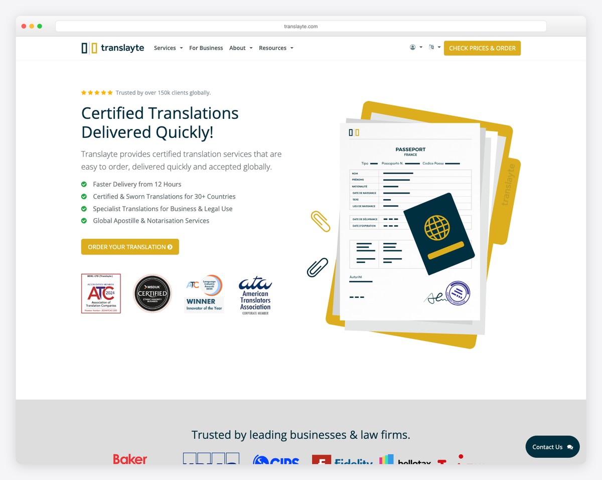 translayte website example