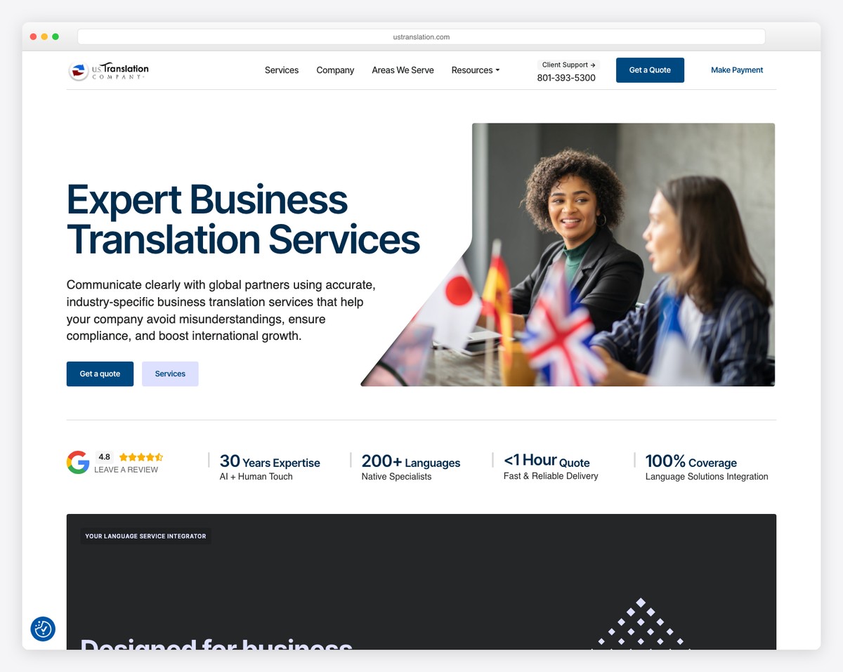u.s. translation company website example