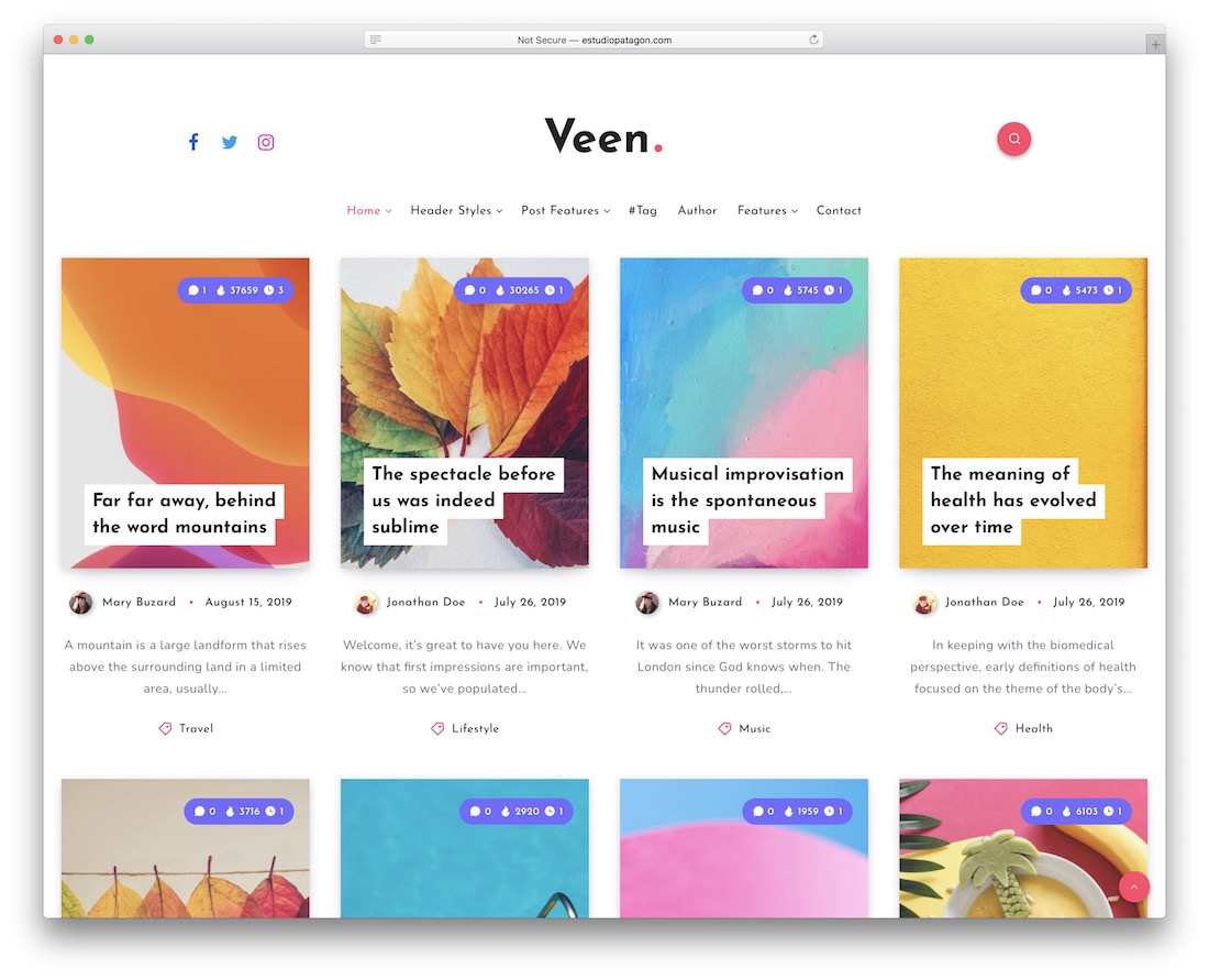 veen pinterest style wordpress theme